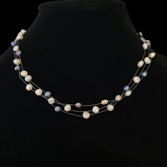 Baroque Pearl Multi Strand Illusion Neckline